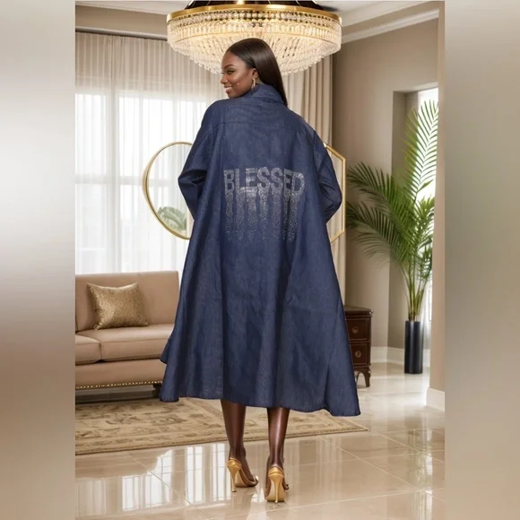 “Blessed" Button Down Shirt Dress in High Low Style - Picture 3 of 3